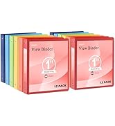 SUQJOY 3-Ring Binder, 1 Inch Round Ring, Clear View Cover with 2 Inside Pockets, Assorted Colors,...