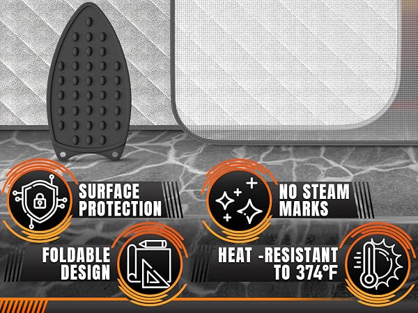 iron mat for ironing showing surface protection foldable design and heat resistance up to 374°F