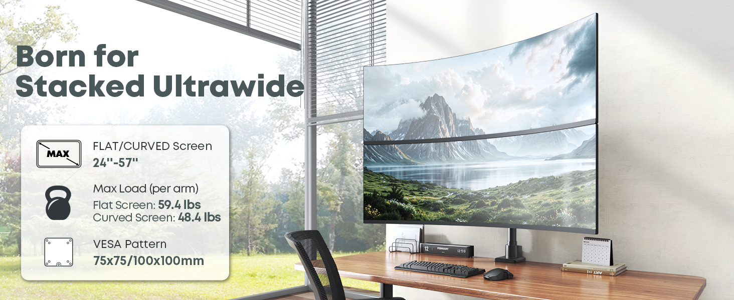 2 × 57 inch monitor arm