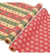 AhfuLife 2 Rolls Christmas Wrapping Paper - 17 Inch × 49.2 Ft Per Roll, Recyclable Red Kraft Xmas...