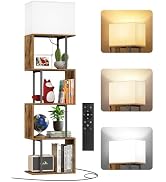 OUTONLIFE 5-Tier Floor Lamp with Shelves & Remote, Dimmable S-Shaped Bookshelf with 3 Color Tempe...