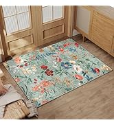 PureCozy Green Area Rug 2x3 Entryway Floral Boho Door Mat Indoor Washable Kitchen Carpet Non Slip...