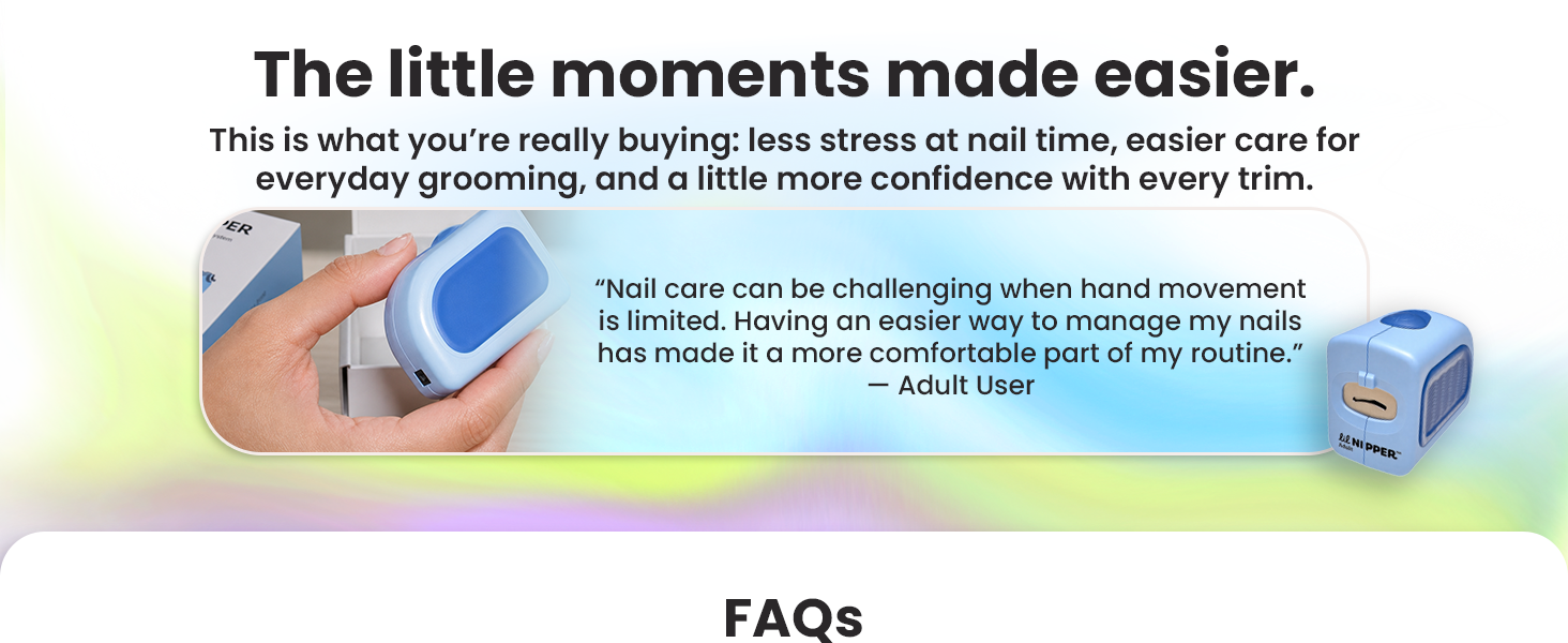 an adult clipping their own nails independently with ClipDifferent