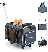 MIU Color Rolling Pet Carrier with Wheels Under 15 lbs, Airline Approved Foldable Soft Carrier fo...