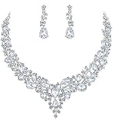 BriLove Women's Wedding Bridal Austrian Crystal Teardrop Cluster Statement Necklace Dangle Earrin...