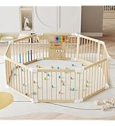 EXPERLAM Baby Playpen - Wooden Playpen for Babies and Toddlers, Foldable Play Pen with Locking Ga...