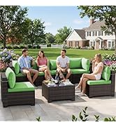LEVELEVE 7 Pieces Outdoor Patio Furniture Sets,Rattan Conversation Sectional Set,Manual Weaving W...