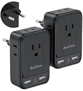 2 Pack European Travel Adapter, US to Europe Plug Adaptor with 4 Outlets 3 USB Charging Ports, Ty...