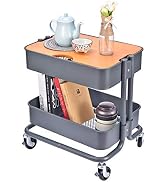 Melody House 2-Tier Metal Utility Rolling Cart Storage Side End Table with Cover Board for Office...