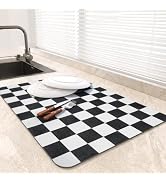 Hotlive Checkered Dish Drying Mats for Kitchen Counter, Black 16" x 18" | Buffalo Plaid Heat Resi...