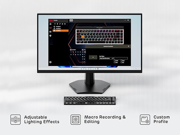 65% Wireless Mechanical Keyboard, 60% 68 Keys Compact Gaming Keyboard