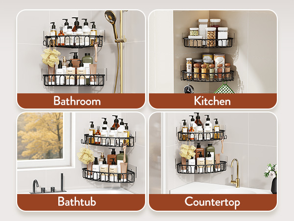 Orimade Corner Shower Caddy Stainless Steel with Hooks Wall Mounted Bathroom Shelf Storage Organizer