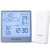 Raddy WF-50T Indoor Outdoor Thermometer Hygrometer Wireless Weather Station, Battery Powered Temp...