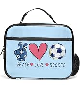 Large Soccer Lunch Box for Boys Insulated Lunch Bag with Water Bottle Holder Front Zipper Pocket ...