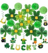24Pcs St Patricks Day Decorations Shamrock Paper Fans Lucky Banner Honeycomb Hanging Swirls Tissu...