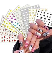 SONGJIE 8 Sheets Star Nail Art Stickers Star Nail Charms for Acrylic Nails 3D Self Adhesive Nail ...