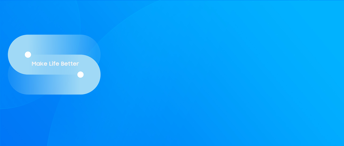 Blue background with white rounded rectangle containing text 'Home Life Partner' and two small circular icons.