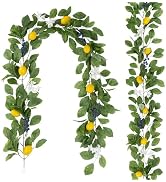 U'Artlines 2Pcs Total 12.6 Ft Artificial Lemon Garland Spring Summer Faux Fruit Vine Garlands wit...