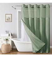 eachope No Hook Shower Curtain with Snap-in Fabric Liner Set,Linen-Like Boho Arch Design Fabric S...