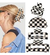 Atoden Checkered Hair Clips for Thick Thin Hair 4Pcs Large Medium Small Square Claw Clips Non Sli...
