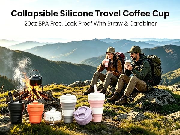 Collapsible Travel Cup, Silicone Coffee Cup with Lid