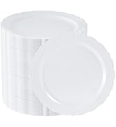Conflech 100 Pieces White Plastic Plates-7.5inch Dessert Disposable Plates - Premium Heavy Duty H...