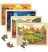SYNARRY Large Dinosaur Wooden Puzzles for Kids 4 in 1 Gift Box(12.2 * 9.4 in) - FSC Certified, Ji...