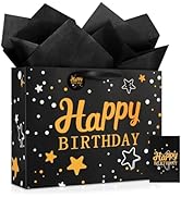 JMANNI Large Happy Birthday Gift Bag with Tissue Papers and Greeting Card,Portable Paper Gift Bag...
