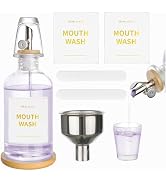RELBRO Mouthwash Dispenser for Bathroom, 11.8 OZ Glass Mouthwash Bottle with Stainless Steel Bamb...