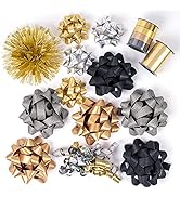 WRAPAHOLIC 14 Pcs Gift Bows Assortment - 10 Multi Colored Assorted Size Gift Bows(Black, Gold, Si...