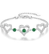 CDE Forever Love Heart Charm Link Bracelet for Women, 925 Sterling Silver Birthstone Bracelet Ann...