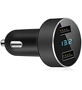 LIHAN 2 USB Car Charger,12V/24V Voltage Meter, Output 4.8A, Cigarette Lighter Plug Adapter Compat...
