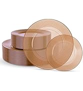 FLOWERCAT 100PCS Clear Brown Plastic Plates - Heavy Duty Plastic Plates Disposable for party &Wed...