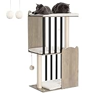 FourFurPets 43.8in 3-Tier Modern Cat Tree Tower Condo, Cat Scratch Posts for Indoor Cats, Big Pla...