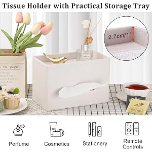 rectangular tissue box cover with storage tray