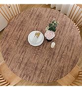 LIBERECOO Round Vinyl Fitted Tablecloth with Flannel Backing Elastic Edge Plastic Table Cover Wat...