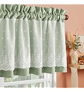 PONY DANCE Linen Valances for Windows, Rustic Double Layers Kitchen Curtains with Linen and Lace,...