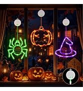 LOLStar Pumpkin, Spider, Witch Halloween Window Lights, 3 Pack Rechargeable | Halloween Window De...