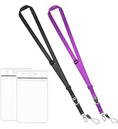 AMUU 2 Pack Badge Holder Card Protector 4 X 3 Lanyard Adjustable with ID Badge Holder Black Purpl...