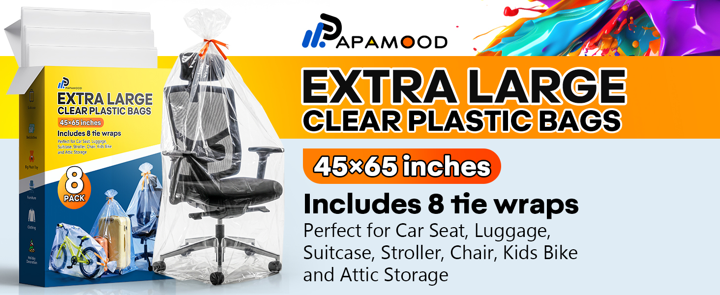 Thick heavy duty clear plastic bags: use for storage of bassinet, suitcase, and clothes.