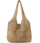 Loiyadn Beach Bag, Straw Beach Bags for Women, Floral Designed Beach Tote Lightweight Foldable St...