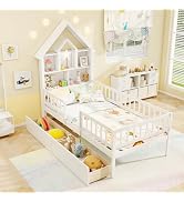 Giantex Twin House Bed with 2 Storage Drawers, Solid Wood Montessori Bed with House-Shaped Headbo...