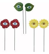 VIVIANYO HD 6PCS Resin Plant Eyes Stakes 5.5inch Novelty Rose Sunflower Green Leaves Plant Eyes G...