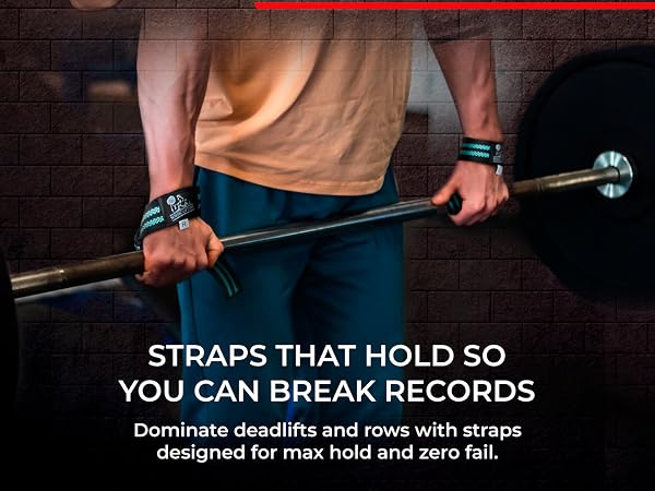 Heavy-duty lifting straps supporting barbell shrugs
