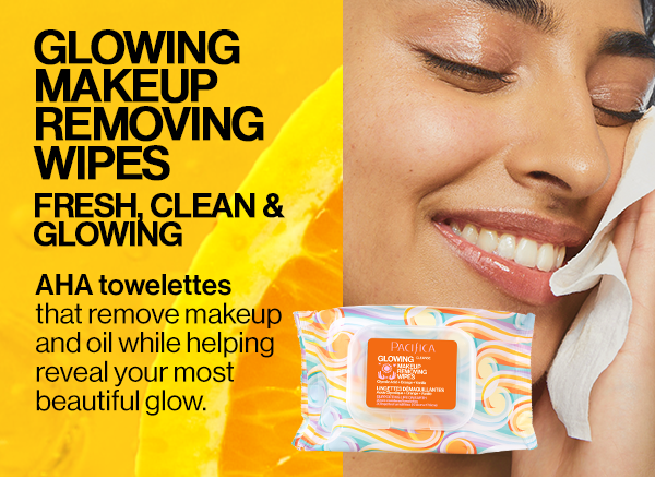 makeup remover glowing glycolic acid orange vanilla wipes aha exfoliating facial cleansing eye