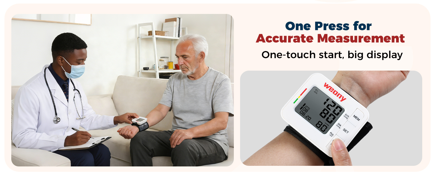 WEONY wrist blood pressure monitor for home use,one click operation,digital LCD display