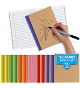 Rosmonde 12 Pack Kraft Journals Bulk, 8 x 5.7, Extra Pages - 120 Pages (60 Sheets), Wide Ruled, N...