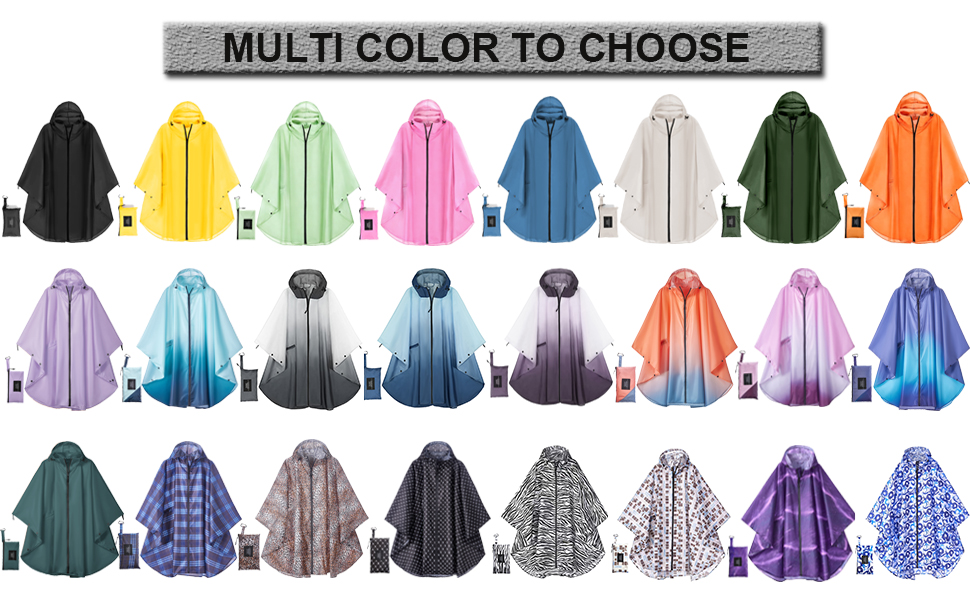 100% Waterproof Adult Rain Poncho, muti colors to choose