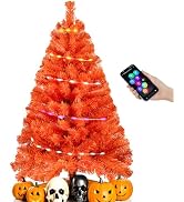 Orange 3ft Christmas Tree with Lights, Halloween 36inch Artificial Small Tree Mini Table Top Deco...