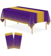LIKAJON 2 Pack Purple and Gold Tablecloth Party Decorations Plastic Purple Tablecloth Printed Gol...